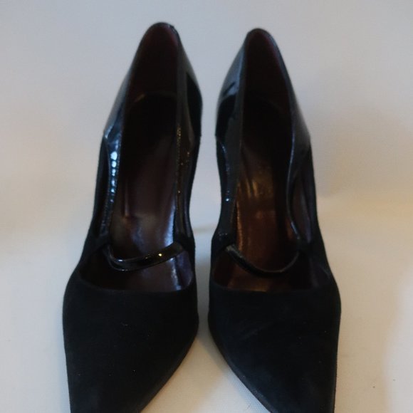 WOMENS TOD'S BLACK POINTY SUEDE PATENT LEATHER HEELS PUMPS 39 US/9 * - Picture 6 of 10